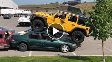 Jeep JL Wrangler Crushing some cars. 37” Trepadors. 2” Mopar Lift JLU Rubicon Method wheels 1...